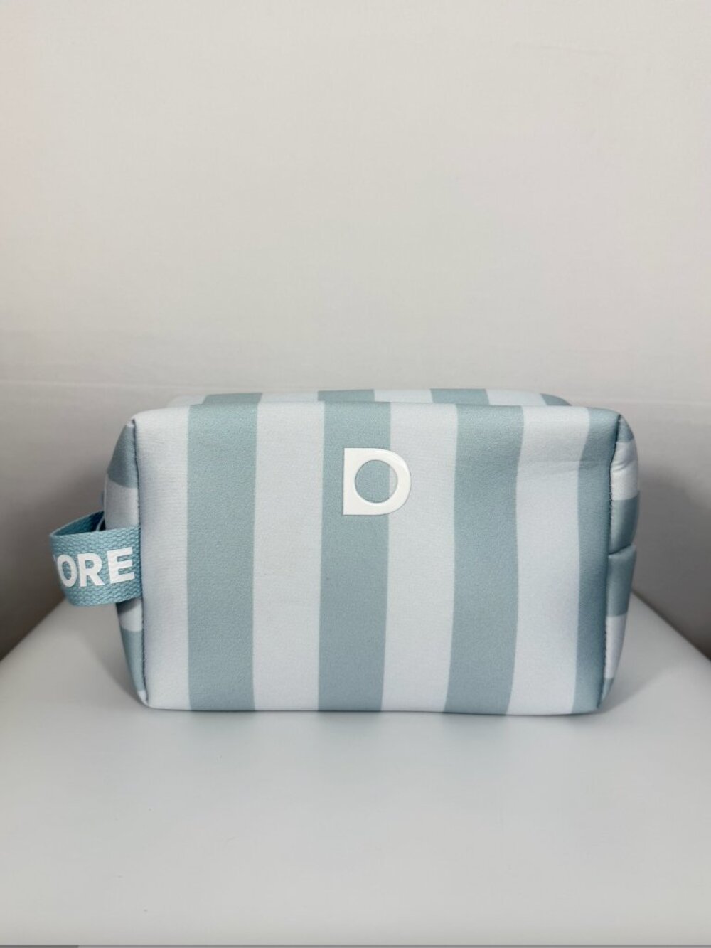 Dermstore Cabana Stripe Neoprene Cosmetic Bag Blue White Travel Case NWOT